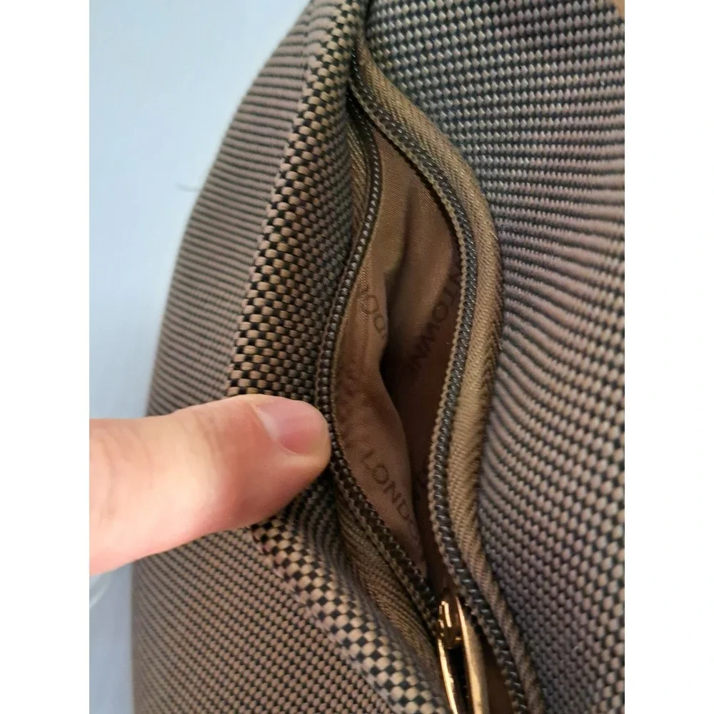 London Fog Brown Woven Satchel Bag Faux Leather Trim Gold Hardware Medium